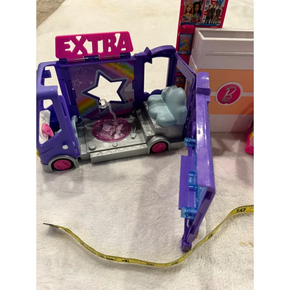 Barbie‎ Extra Tour Bus Pink Pet Camper and  Barbie Supermarket Playset Bundle